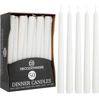 Deco Express Candles Set Classic Dripless Tapered Metallic Unscented 8 Hours Dcor in White | Size: 50 Pieces