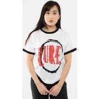 Cure Circle Band Logo Ringer T-Shirt in White | Size: Large