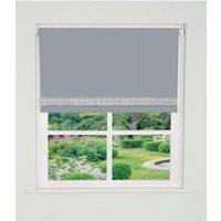 New Edge Blinds Straight Diamante Edge Border Blackout Roller Blind 165cm Drop in Grey | Size: 110 cm width x 165 cm drop