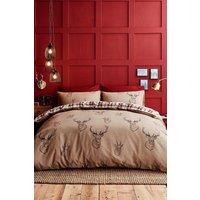 Catherine Lansfield 'Stag Check' Reversible Duvet Cover Set in Nude | Size: King