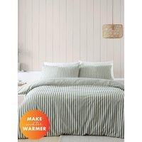 Catherine Lansfield 'Brushed Cotton Stripe' Duvet Cover Set in Green | Size: King