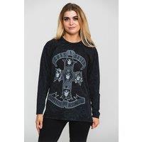 Guns N Roses Monochrome Cross Dip Dye Long Sleeve T-Shirt in Black | Size: XL
