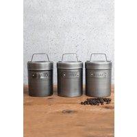 Industrial Kitchen Tea, Coffee & Sugar Canisters in Gift Box, Vintage-Style Metal in Grey