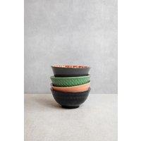 KitchenCraft 4pc Ceramic Cereal Bowl Set, 'Designed For Life' Patterned Designs, 15cm