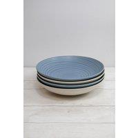 KitchenCraft 4pc Glazed Stoneware Pasta Bowl Set, Blue & Cream, 22cm
