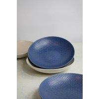 KitchenCraft Set of 4 Embossed Blue & Cream Pasta Bowls in Gift Box, Lead-Free Glazed Stoneware