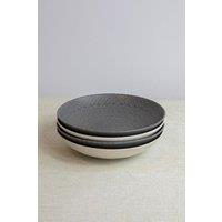 KitchenCraft 4pc Glazed Stoneware Pasta Bowl Set, Embossed Grey, 22cm in Grey