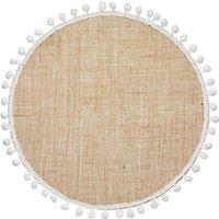 Natural Elements Set of 4 Woven Hessian Placemats with Pom Pom Decorations in Ecru