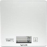 Taylor Compact Digital Kitchen Scales with Touchless Tare in Gift Box, Glass / Plastic - Silver