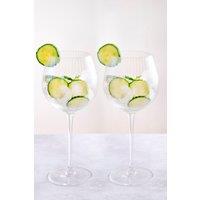 BarCraft Set of 2 Handmade Ribbed Gin Glasses in Gift Box in Clear