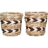 KitchenCraft Set of 2 Natural Woven Striped Indoor Plant Pots, Water Hyacinth Planters in Beige