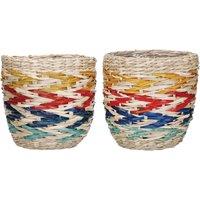 KitchenCraft Set of 2 Seagrass Plant Baskets, Rainbow Striped Woven Indoor Plant Pots in Beige