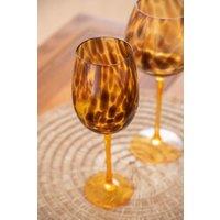 BarCraft Set of 2 Tortoiseshell Patterned Wine Glasses in Gift Box in Brown