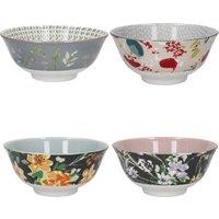 KitchenCraft 4pc Ceramic Cereal Bowl Set, Floral Design, 15.5cm