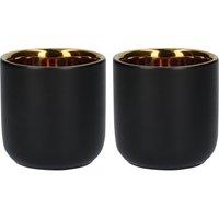 La Cafetiere Set of 2 Black & Gold Double Walled Ceramic Espresso Coffee Mugs, 70ml