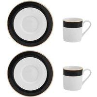 Mikasa Set of 2 Luxe Deco China Espresso Coffee Cups & Saucers, 100ml in White