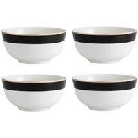 Mikasa 4pc Luxe Deco China Cereal Bowls, White & Black with Gold Rim, 14cm