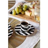 Mikasa Luxe Deco Geometric Stripe China Espresso Cups & Saucers, Set of 2, 100ml in Black