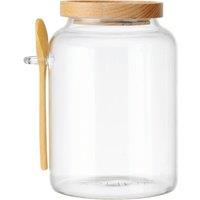 KitchenCraft Idilica Glass Storage Jar with Beechwood Lid & Bamboo Spoon, 1200ml in Clear