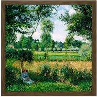 Artery8 Wall Art Print Pissarro Morning Sunlight Effect Eragny Cropped Square Framed Picture 16X16 Inch in Brown | Size: W16 x H16