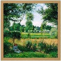 Artery8 Wall Art Print Pissarro Morning Sunlight Effect Eragny Cropped Square Framed Picture 16X16 Inch in Light Oak | Size: W16 x H16