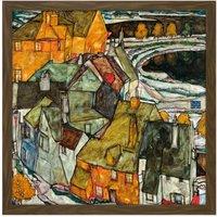Artery8 Wall Art Print Egon Schiele Crescent Of Houses II Island Town Cropped Square Framed Picture 16X16 Inch in Brown | Size: W16 x H16