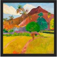 Artery8 Wall Art Print Paul Gauguin Tahitian Landscape Cropped Square Framed Picture 16X16 Inch in Black | Size: W16 x H16