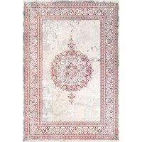 Kukoon Silver Grey Red Distressed Traditional Medallion Bordered Rug | Size: 60 cm x 110 cm