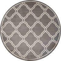 Kukoon Grey Modern Trellis Abstract Bordered Living Room Area Rug in Mid Grey | Size: 120 cm diameter