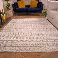 Kukoon Grey Cream Aztec Loop & Tufted Shaggy Rug in Mid Grey | Size: 60 cm x 110 cm