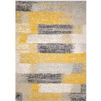 Kukoon Yellow Ochre Grey Distressed Striped Geometric patchwork Living room Area Rugs & Runner | Size: 80 cm x 150 cm