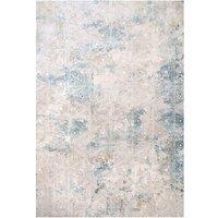 Kukoon Silver Blue Metallic Distressed Geometric Motif Low Pile Area Rug in Metallics | Size: 60 cm x 110 cm