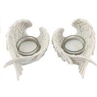 Something Different Angel Wings Tea Light Holder Pack of 2 in White