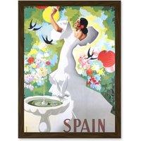 Artery8 Flamenco Dance Bird Bath Travel Spanish Advert A4 Artwork Framed Wall Art Print in Brown