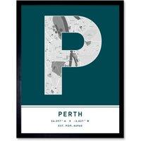 Wee Blue Coo Wall Art Print Perth Scotland UK City Map Modern Typography Stylish Letter Framed Word in Teal | Size: W12 x H16