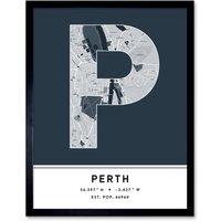Wee Blue Coo Wall Art Print Perth Scotland UK City Map Modern Typography Stylish Letter Framed Word in Navy | Size: W12 x H16
