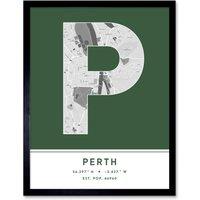 Wee Blue Coo Wall Art Print Perth Scotland UK City Map Modern Typography Stylish Letter Framed Word in Green | Size: W12 x H16