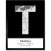 Wee Blue Coo Wall Art Print Tripoli Libya City Map Modern Typography Stylish Letter Framed Word in Black | Size: W12 x H16