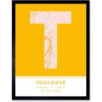 Wee Blue Coo Wall Art Print Toulouse France City Map Modern Typography Stylish Letter Framed Word in Yellow | Size: W12 x H16