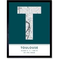 Wee Blue Coo Wall Art Print Toulouse France City Map Modern Typography Stylish Letter Framed Word in Teal | Size: W12 x H16