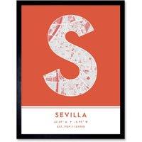 Wee Blue Coo Wall Art Print Seville Spain City Map Modern Typography Stylish Letter Framed Word in Orange | Size: W12 x H16