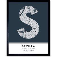 Wee Blue Coo Wall Art Print Seville Spain City Map Modern Typography Stylish Letter Framed Word in Navy | Size: W12 x H16