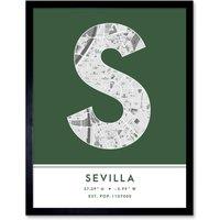 Wee Blue Coo Wall Art Print Seville Spain City Map Modern Typography Stylish Letter Framed Word in Green | Size: W12 x H16