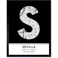 Wee Blue Coo Wall Art Print Seville Spain City Map Modern Typography Stylish Letter Framed Word in Black | Size: W12 x H16