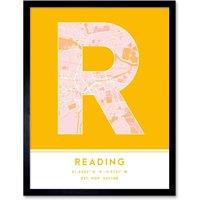 Wee Blue Coo Wall Art Print Reading England United Kingdom City Map Modern Typography Stylish Letter Framed Word in Yellow | Size: W12 x H16
