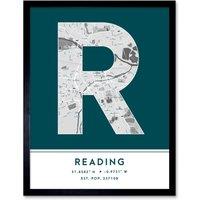 Wee Blue Coo Wall Art Print Reading England United Kingdom City Map Modern Typography Stylish Letter Framed Word in Teal | Size: W12 x H16