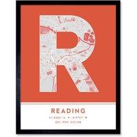 Wee Blue Coo Wall Art Print Reading England United Kingdom City Map Modern Typography Stylish Letter Framed Word in Orange | Size: W12 x H16