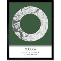 Wee Blue Coo Wall Art Print Osaka Japan City Map Modern Typography Stylish Letter Framed Word in Green | Size: W12 x H16