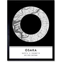 Wee Blue Coo Wall Art Print Osaka Japan City Map Modern Typography Stylish Letter Framed Word in Black | Size: W12 x H16