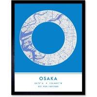 Wee Blue Coo Wall Art Print Osaka Japan City Map Modern Typography Stylish Letter Framed Word in Blue | Size: W12 x H16